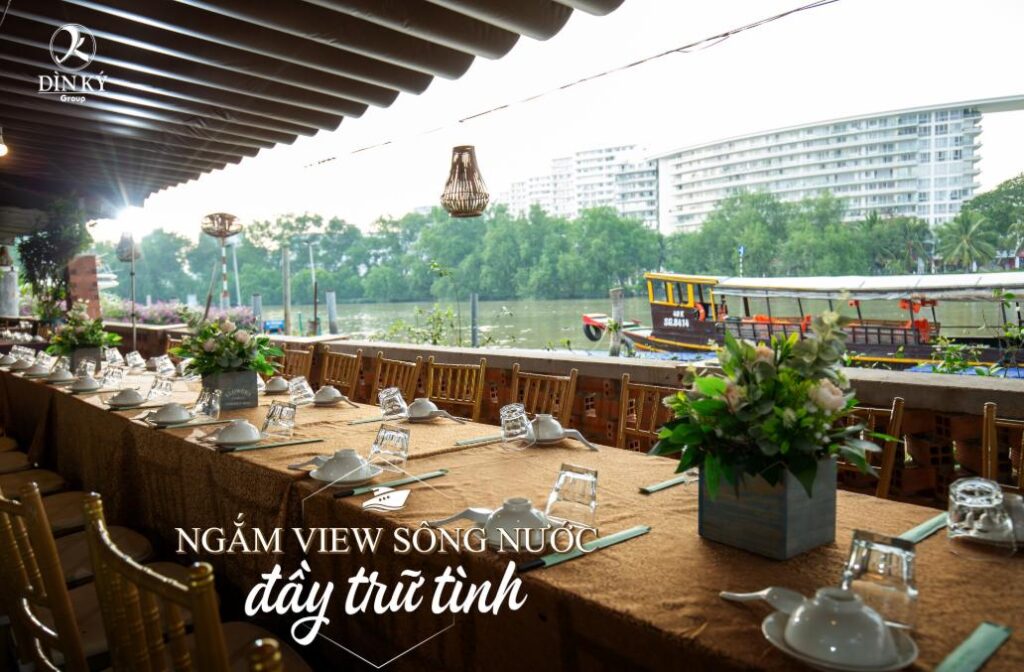 Làng ẩm thực Cù Lao Xanh có view nhìn ra sông cực chill